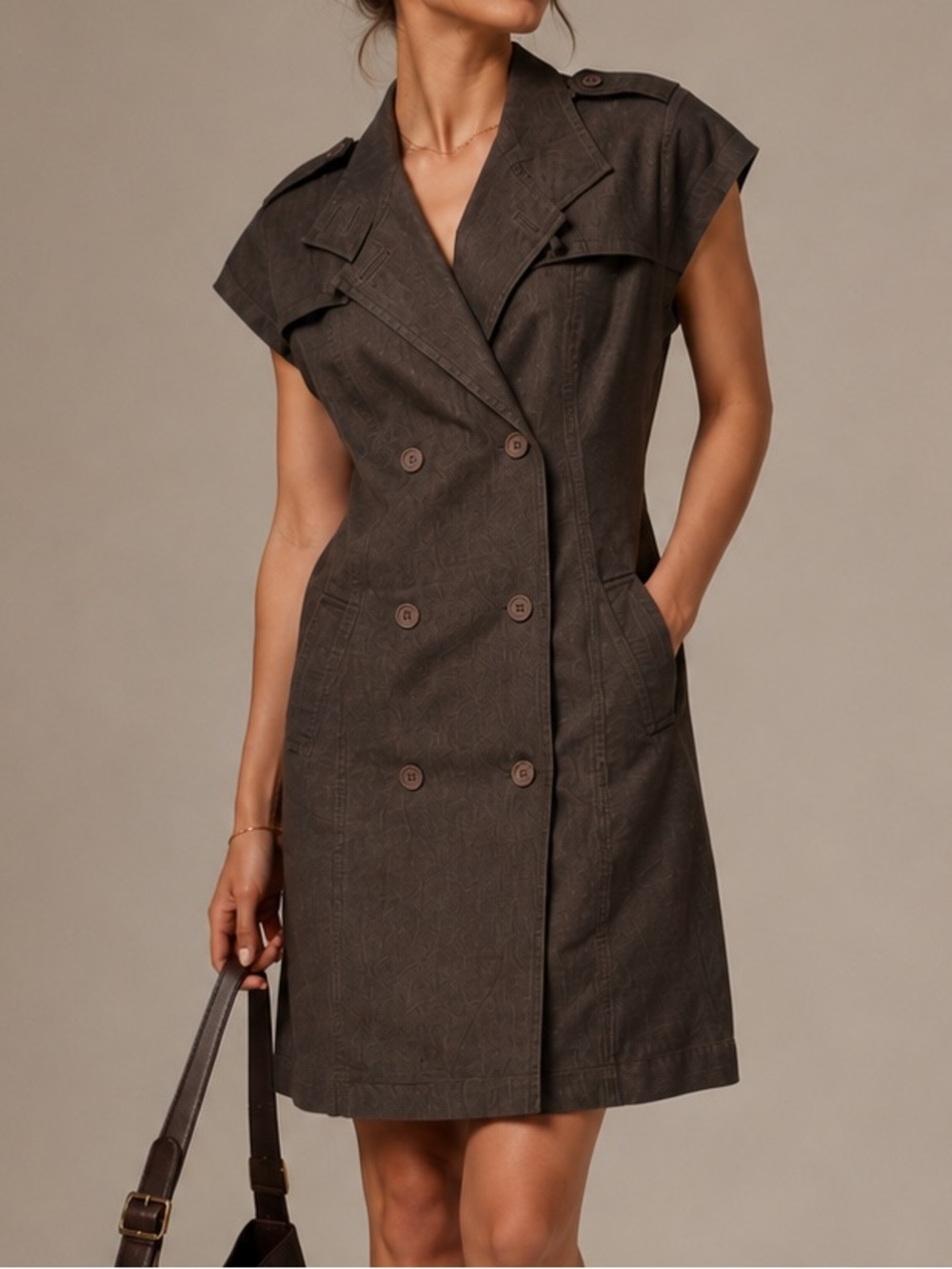 Trench Utility Safari Dress Dark Academia Minimalist Office Brown Cotton Blend